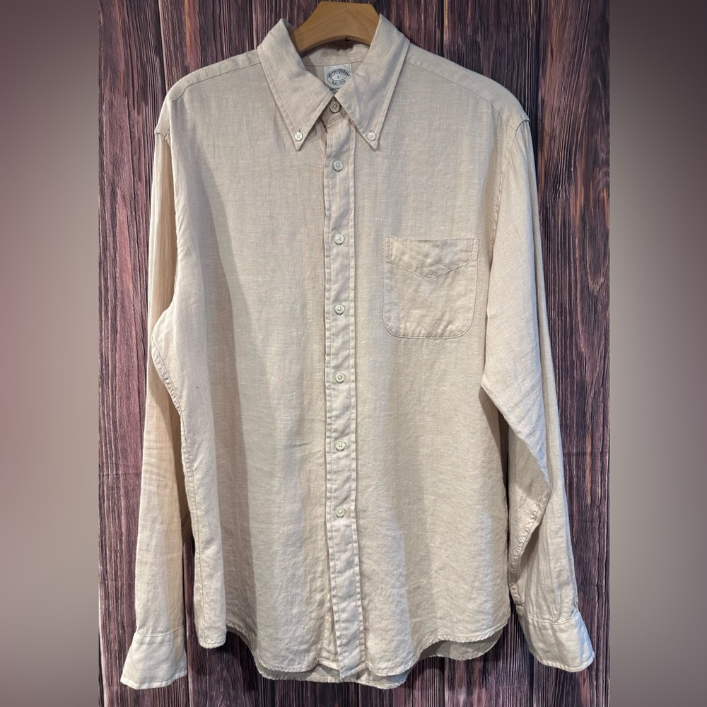 Brooks Brothers Beige Casual Button Down Shirt Men’s Size L